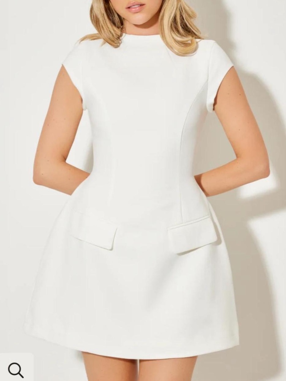 ODD MUSE White Cap-Sleeve Mini Dress with Flap Pocket Detail